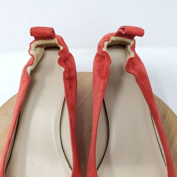 Everlane The Day Heel Womens 6 Red Suede Elastic Back Block Pump Shoes Italy - Picture 5 of 12